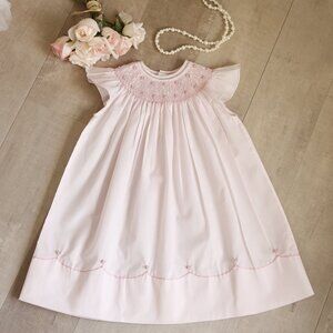Pink Smocked Dress Pearl Flower Fly Sleeve Bishop Feltman Brothers NWT